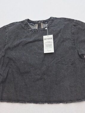 Wildfang Washed Black Denim Top with Tan Trim Large New in bag